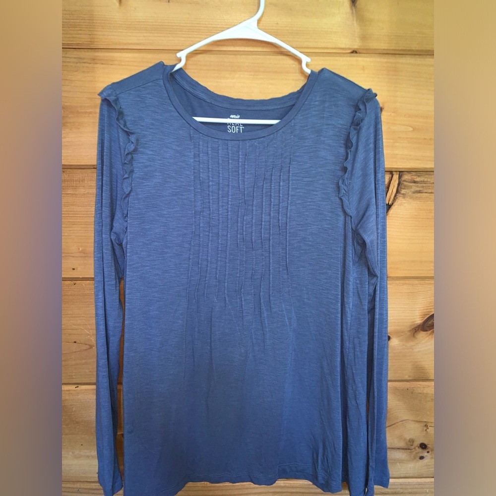 Aerie Blue Long Sleeve Shirt Ruffles